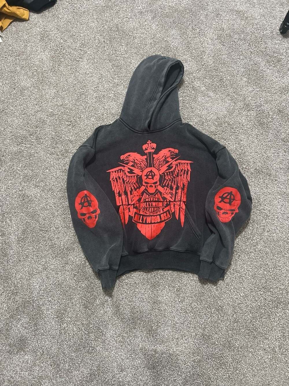 Allywood USA Never Hollywood Leaving Anarchy Skull Hoodie Size L